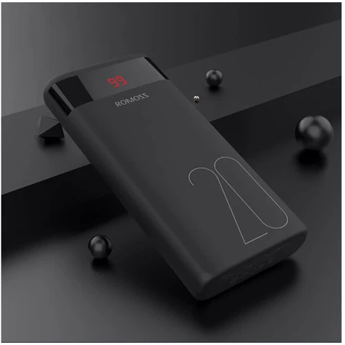 Зовнішній акумулятор Romoss Power Bank 20000mAh Ares20 Black (PAS20-102-2135H): Особливості швидка зарядка, Компактний розмір, З дисплеєм, індикатор заряду