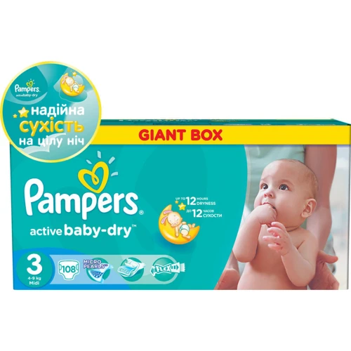PAMPERS Active Baby-Dry Midi (4-9 кг) Джайнт Плюс 108 шт.