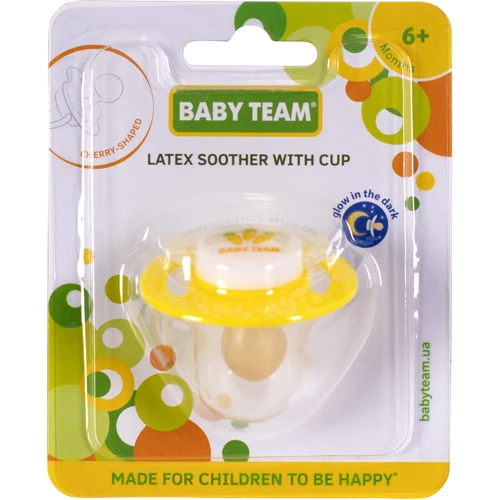Пустушка Baby Team латексна вішнеподобной форми з ковпачком, 6+, нічна (3225): Вік старше 6 місяців