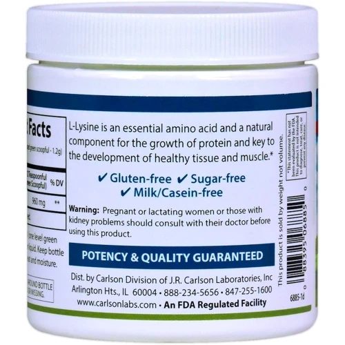 Carlson Labs L-Lysine Amino Acid Powder 3.53 oz (100 g) L-лизин, аминокислота в форме порошка: Тип Лизин