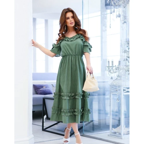 Платье ISSA PLUS 11596 42 хаки повседневное удлиненное миди