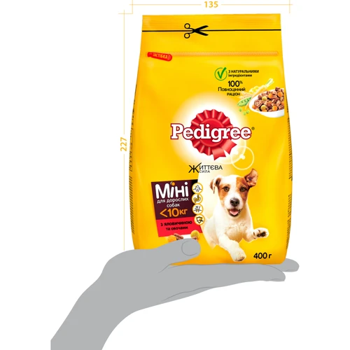 Сухой корм Pedigree для взрослых собак Говядина и овощи 400г (5998749120897): Вес упаковки 400 г