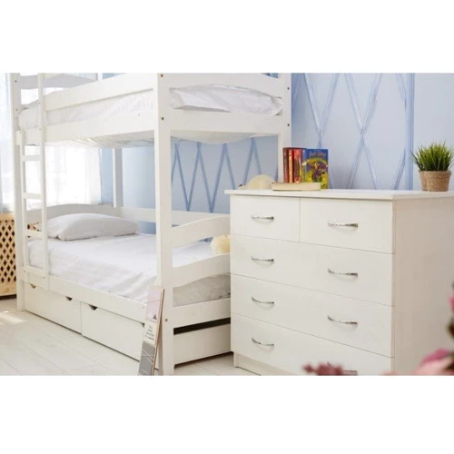 Ліжко TOKYO двоярусна з ящиками (800x1900) (бук) біла