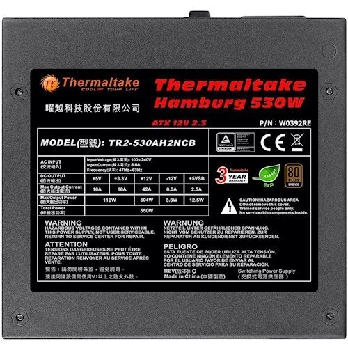 Блок питания Thermaltake Hamburg 530W (W0392RE): Модульные (съемные) кабеля отсутствует