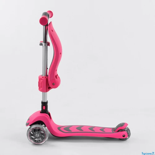 Самокат триколісний Best Scooter з сидінням, складаний алюмінієвий кермо, 4 колеса PU зі світлом Pink (99637) фото 7