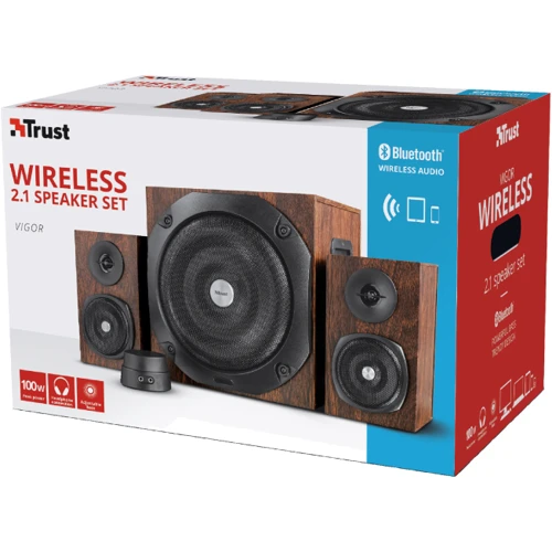Акустична система Trust Vigor 2.1 Speaker Set with Bluetooth (21243): Матеріал корпусу Пластик, дерево