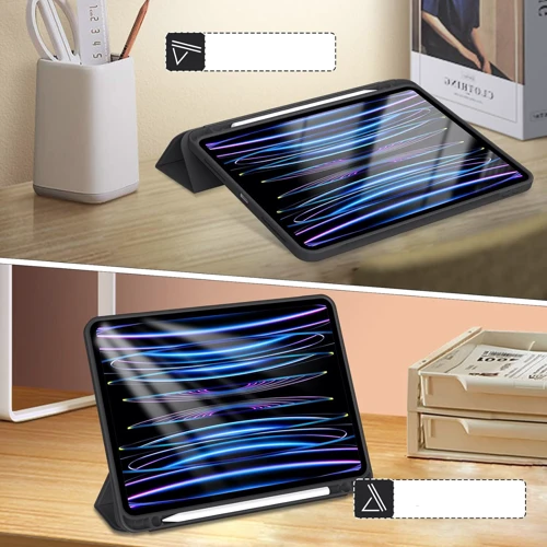 Аксесуар для iPad BeCover Tri Fold Soft TPU with Pencil mount Black for iPad Air 13 (2024 / 2025) (711466): Особливості Складається в підставку, відділення для стілусу, Приємний на дотик, Надійний захист від подряпин і забруднень, Стильний зовнішній вигляд, Стильний дизайн, Зручно тримати в руці, режим автопробудження/