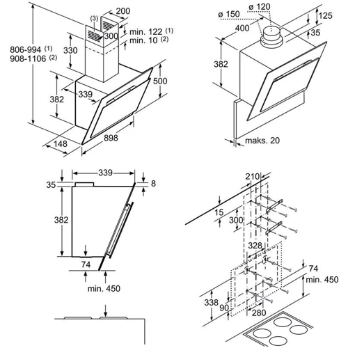 Вытяжка Bosch DWK09G660: Тип монтажа Настенный