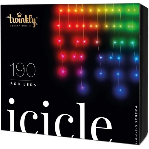 Гирлянда Smart LED Twinkly Icicle RGB 190_ BT+WiFi_ Gen II_ IP44 кабель прозрачный