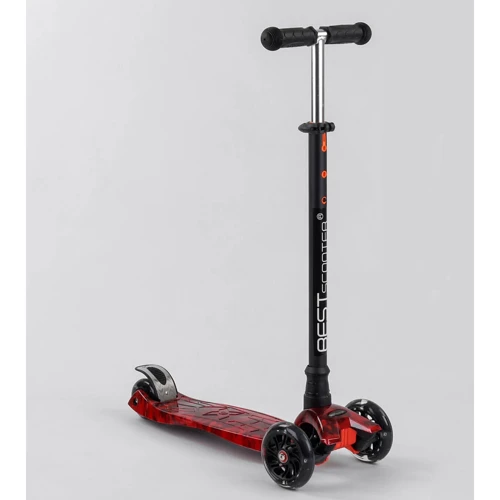 Самокат MAXI "Best Scooter" 4 колеса PU, СВЕТ, трубка руля алюминиевая Black/Red (102018)