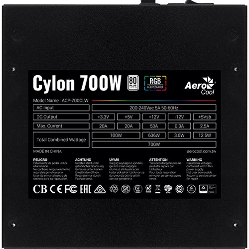 Блок питания Aerocool Cylon 700W (4718009153363) ARGB Cylon 700W ARGB: Форм-фактор ATX, EPS