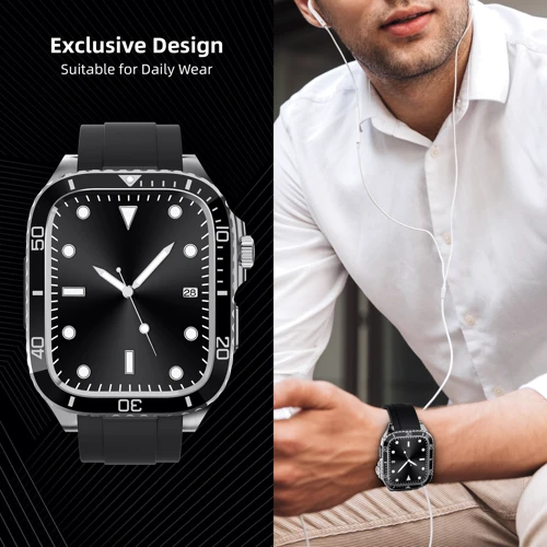 Аксесуар для Watch Rubber TPU Strap with Stainless Stell Case Black/Silver (FLS181108) для Apple Watch 44/45/49mm Ultra фото 7