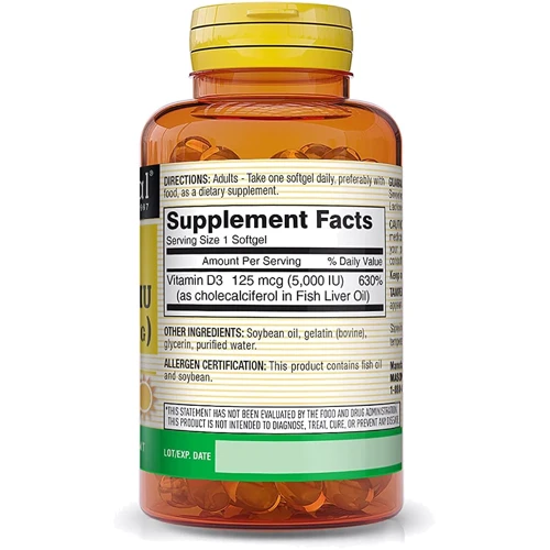 Mason Natural Vitamin D3 5000 ME Д3 50 мягких капсул: Тип Витамин D