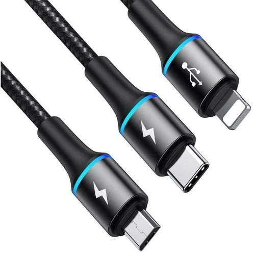 Кабель Baseus USB Cable to Lightning/microUSB/USB-C Halo Data 1.2m Black (CAMLT-HA01) фото 3