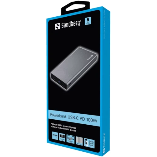 Внешний аккумулятор Sandberg Power Bank 20000mAh 100W 4,4A PD (420-52): Количество USB 1