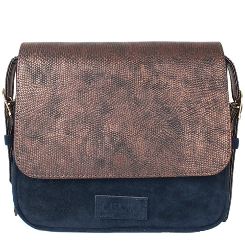 Женская сумка почтальонка Laskara темно-синяя (LK10189-bronze-navy): Тип ручки Со съемным ремнем, Без ручки, Плечевой ремень