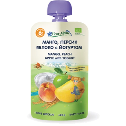 Пюре FLEUR ALPINE Яблоко-Манго-Персик с йогуртом 120 г (1284020)