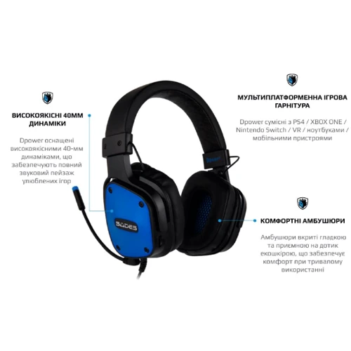 Наушники Sades SA-722 Dpower Black/Blue (sa722blj) фото 4