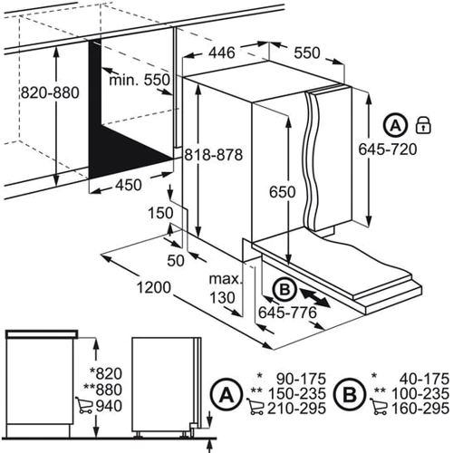 Встраиваемая посудомоечная машина Zanussi ZDV91506FA: Размеры 81.8 x 44.6 x 55 см