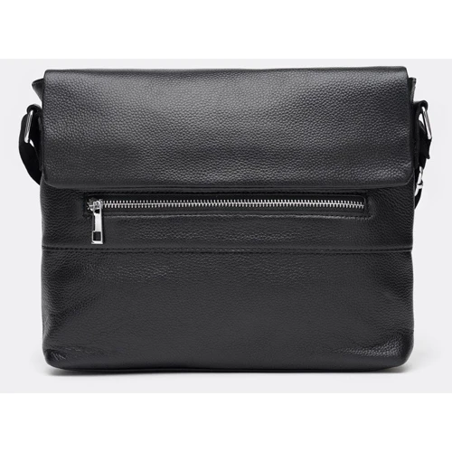 Мужская сумка через плечо Borsa Leather черная (K13530-black): Фактура Матовая, Зернистая