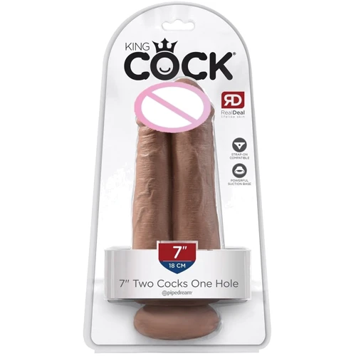 Двойной фаллоимитатор King Cock 7 Two Cocks One Hole, смуглый