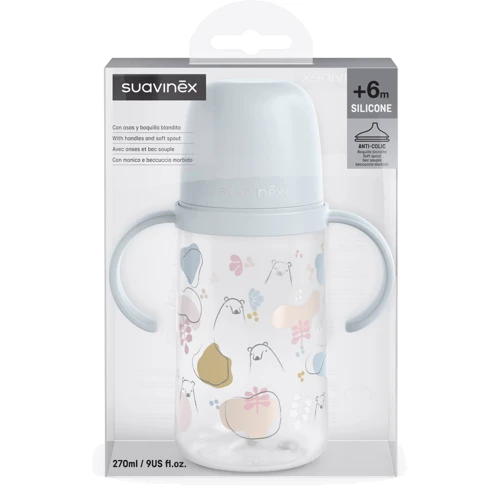 Чашка с силиконовим носиком Suavinex Bear family 270 мл +6 месяцев голубая (308677): Обьем, мл 270