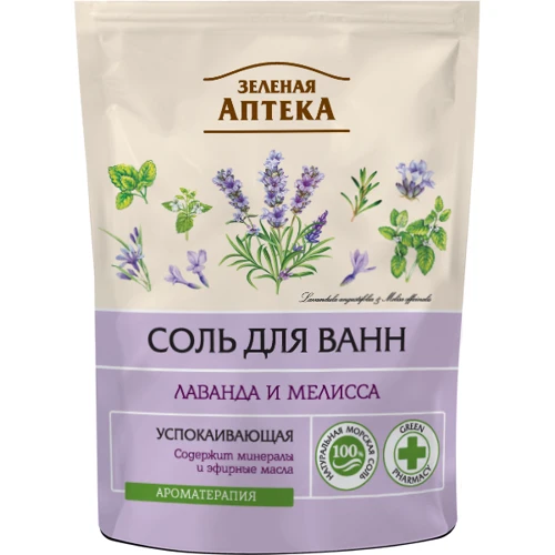 Зелена Аптека Сіль для ванн лаванда та меліса дой-пак 500 g
