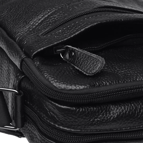 Мужская сумка планшет Borsa Leather черная (K11029-black): Тип ручки Плечевой ремень, Без ручки