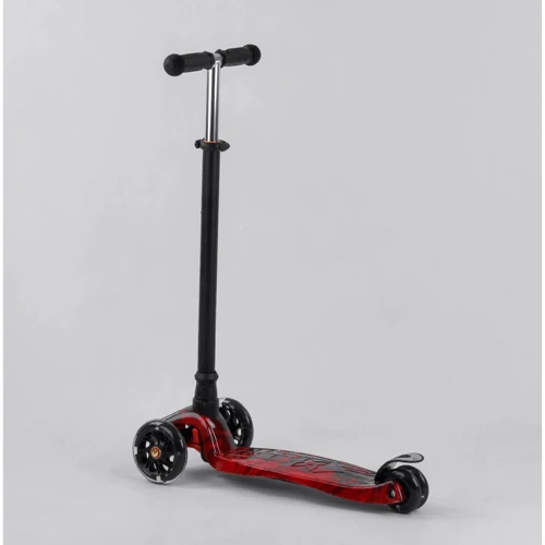 Самокат MAXI "Best Scooter" 4 колеса PU, СВЕТ, трубка руля алюминиевая Black/Red (102018): Тип колес литые