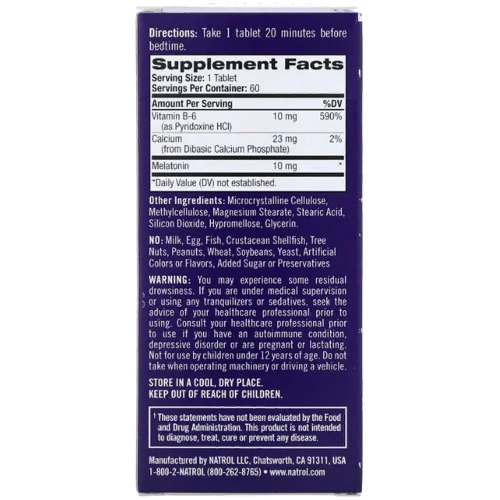 Natrol Melatonin, Advanced Sleep, Time Release, 10 mg, 60 Tablets (NTL-05964): Форма выпуска Таблетки