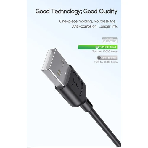 Кабель T-PHOX USB Cable to microUSB Fast 3A 1.2m Black (T-M829 Black) фото 6