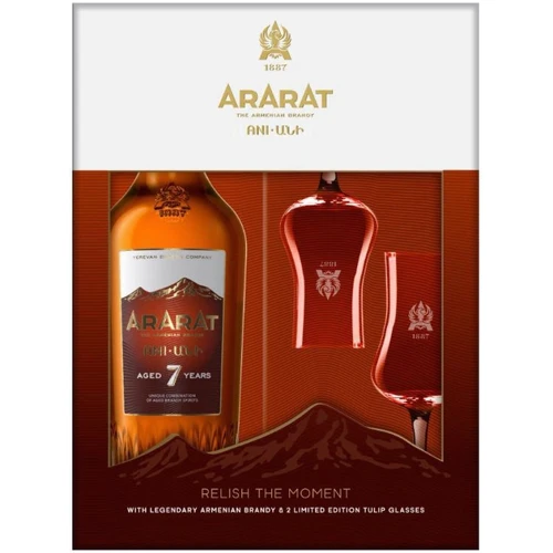 Набор: бренди Ararat Ani 7 years old 0.7л 40%, gift box with 2 glasses (STA4850001006855): Объем, л 0.7