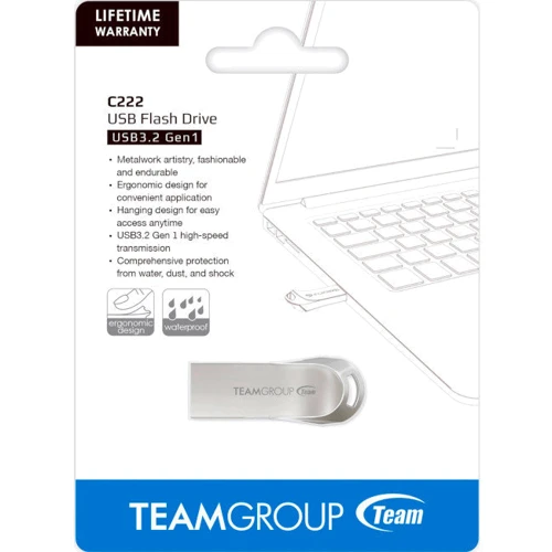 USB-флешка Team 128GB C222 USB 3.2 Silver (TC2223128GS01): Вага 8 г