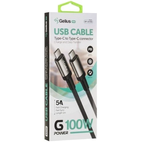 Кабель Gelius Cable USB-C to USB-C Pro G-Power 100W 2m Black (GP-UC108): Тип USB-C - USB-C