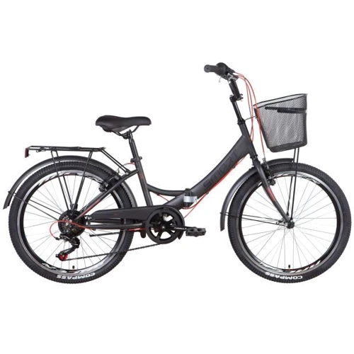 Велосипед ST 24" Formula SMART Vbr трещотка с багажником зад St, с крылом St, с корзиной St 2022 (темно-серый с красным (м))