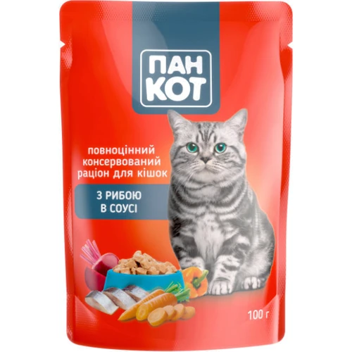 Влажный корм ПанКот для котов Рыба в соусе 100 г х 24 шт. (4820111141043-24): Возраст Взрослые