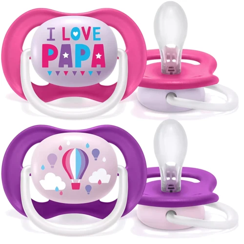 Пустушка ортодонтична Philips AVENT Ultra Air "I love ..." для дівчаток 6-18 міс 2 шт (SCF080/04)