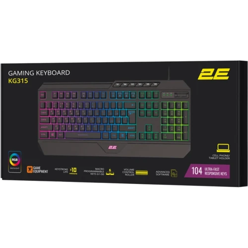 Клавиатура 2E Gaming KG315 RGB USB UA Black (2E-KG315UBK): Количество клавиш 104