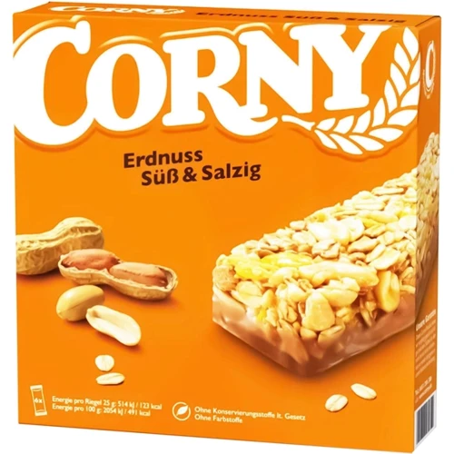 Упаковка злаковых батончиков Corny с арахисом сладко-соленые 6х25 г (4011800571719)