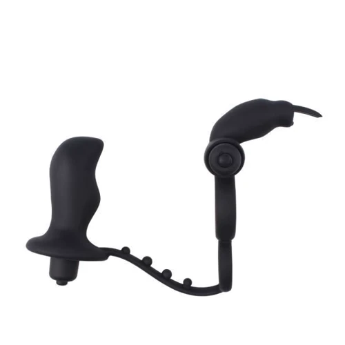 Эрекционное виброкольцо с анальным стимулятором Chisa Anal Penetrator Rabbit, BLACK