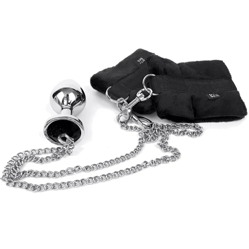 Наручники с металлической анальной пробкой Art of Sex Handcuffs with Metal Anal Plug size M Black