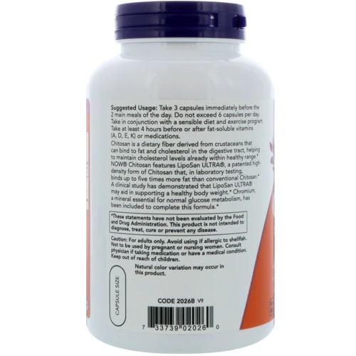NOW Foods CHITOSAN 500 mg PLUS Сhromium 120 VCAPS Хитозан: Форма выпуска Капсулы