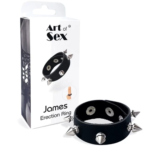 Ерекційне кільце з шипами Art of Sex - James, натуральна шкіра, чорний