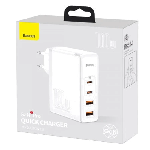 Зарядное устройство Baseus Wall Charger GaN2 2xUSB-C+2хUSB 100W White with USB-C Cable (CCGAN2P-L02) фото 6