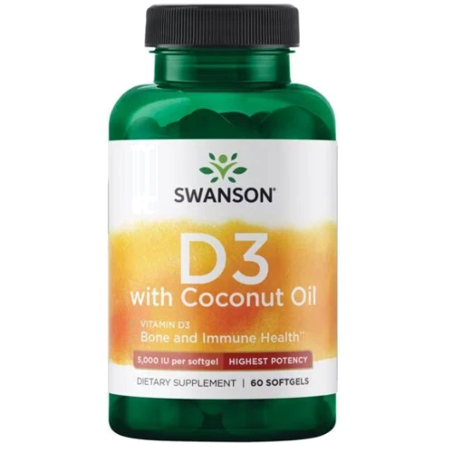 Swanson D3 with Coconut oil 5000 iu Вітамін D3 з кокосовим маслом 60 гелевих капсул