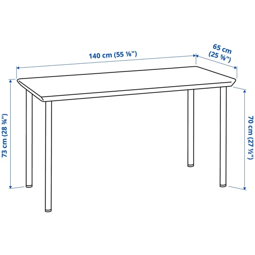 Стіл ІКЕА ANFALLARE/ADILS 140х65 см (094.176.93): Глибина, см 65