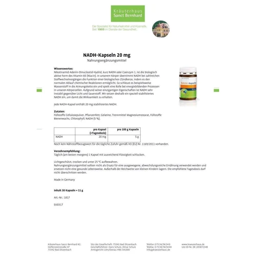 Sanct Bernhard NADH 20 mg 30 капсул: Форма випуску капсули