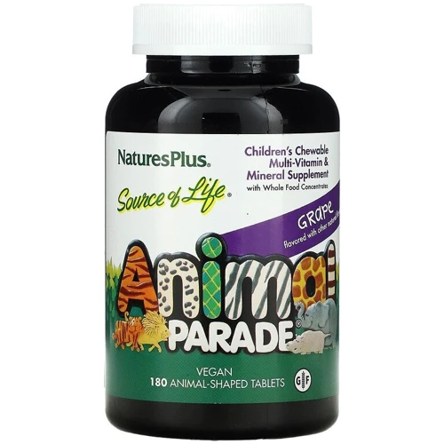 Nature's Plus Animal Parade Multi-Vitamin and Mineral Витамины для детей вкус виноград 180 жевательных таблеток