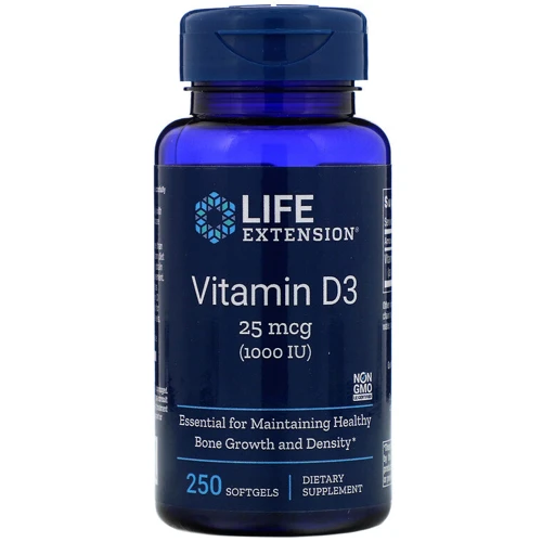Life Extension Vitamin D3, 25 mcg (1.000 IU), 250 Softgels (LEX-17512)