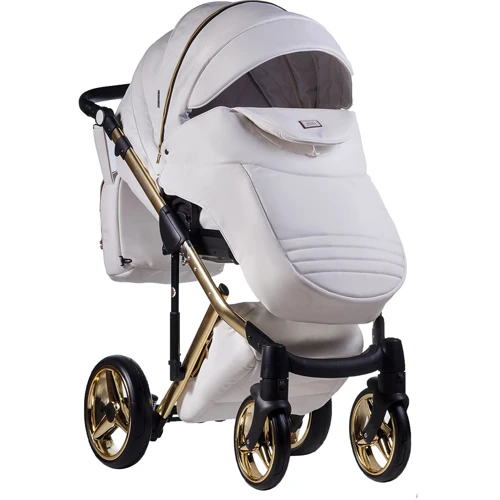 Коляска 2 в 1 Adamex Lucianо Polar (Gold) шкіра 100% Q107 білий (золота рама) (622620): Ширина шасі 60 см